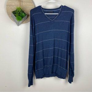 Mens Banana Republic Blue Pin Stripe V Neck Silk Cashmere Sweater Size Medium